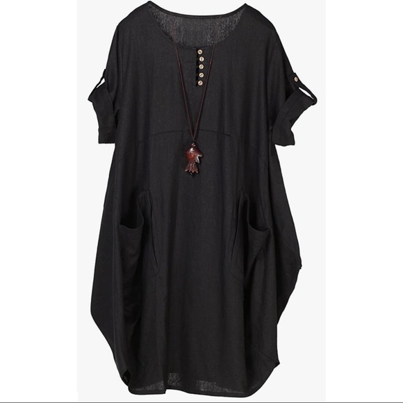 Boho Black Linen Dress - Picture 2 of 6
